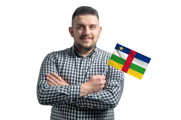 Vit Kille Med Flagga Centralafrikanska Republiken Ler Säker Med Korsade — Stockfoto