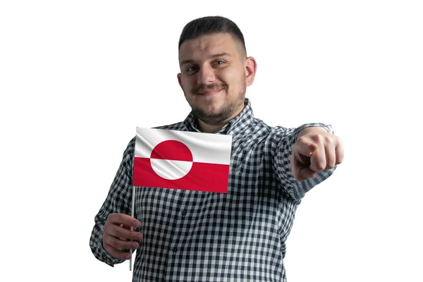 Weißer Typ Mit Grönländischer Flagge Und Zeigt Vereinzelt Auf Weißem — Stockfoto