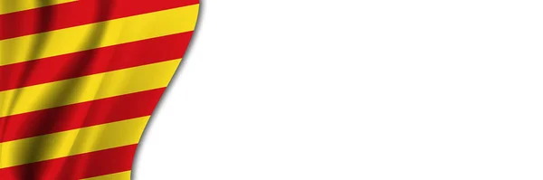Флаг Каталонии Белом Фоне Белый Фон Местом Текста Рядом Флагом — стоковое фото