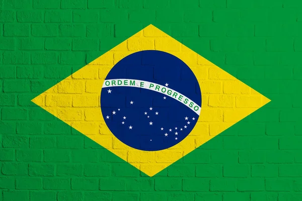 Bandera Brasil Pared Ladrillo Textura Bandera Brasil — Foto de Stock