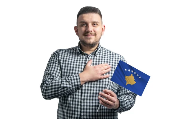 Weißer Typ Mit Einer Flagge Des Kosovo Und Hält Seine — Stockfoto