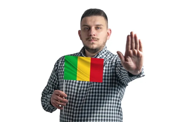 Blanke Man Met Een Vlag Van Mali Een Serieus Gezicht — Stockfoto