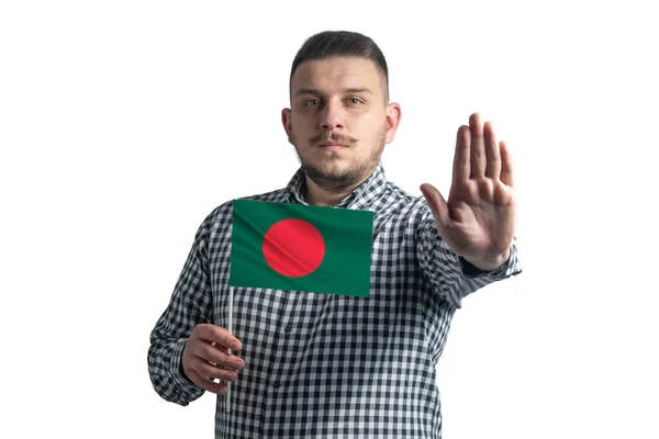 Bangladeş Bayrağını Tutan Beyaz Bir Adam Ciddi Bir Yüzle Beyaz — Stok fotoğraf