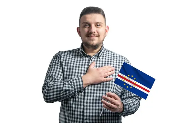 Weißer Typ Mit Einer Flagge Der Kapverden Und Hält Seine — Stockfoto