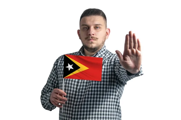 Blanke Man Met Een Vlag Van Oost Timor Een Serieus — Stockfoto