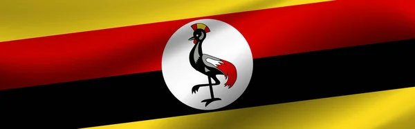 Baner Flagą Ugandy Tekstura Tkaniny Flagi Ugandy — Zdjęcie stockowe