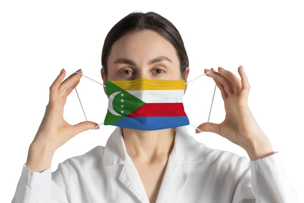 코모로 의사의 깃발을 항자가 배경에 의료용 마스크를 — 스톡 사진