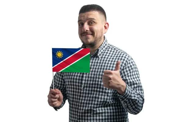 Blanke Man Met Een Vlag Van Namibië Toont Klasse Met — Stockfoto
