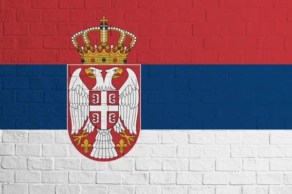 塞尔维亚国旗 塞尔维亚国旗的砖墙纹理 — 图库照片