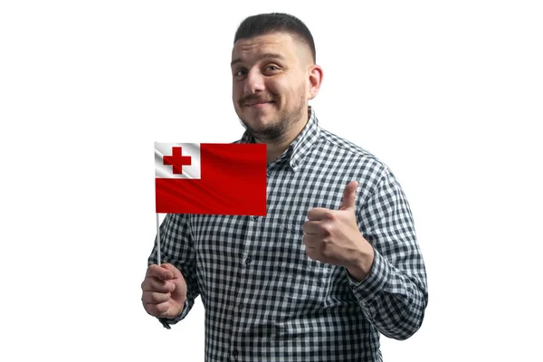Weißer Typ Mit Einer Flagge Der Tonga Und Zeigt Die — Stockfoto