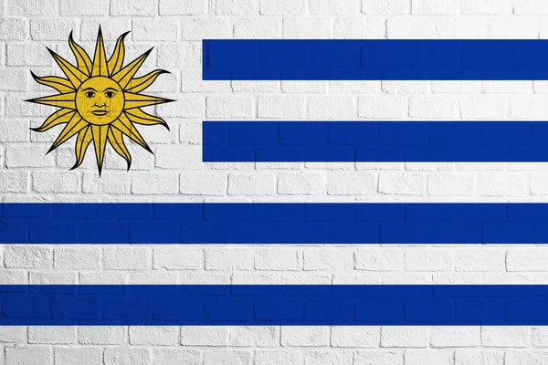 Σημαία Της Ουρουγουάης Τοίχος Τούβλο Υφή Της Σημαίας Της Ουρουγουάης — Φωτογραφία Αρχείου