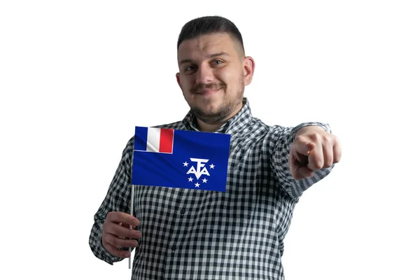 Weißer Mann Mit Einer Flagge Französischer Süd Und Antarktisgebiete Und — Stockfoto