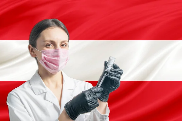 Doctora Prepara Vacunación Contexto Bandera Austria Concepto Vacunación Austria —  Fotos de Stock