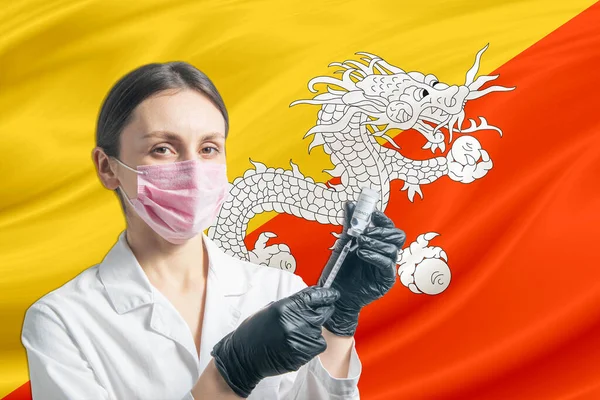 Girl Doctor Prepares Vaccination Background Butane Flag Vaccination Concept Butane — 스톡 사진