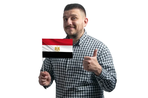 White Guy Holding Flag Egypt Shows Class Hand Isolated White — Stockfoto