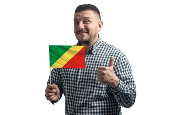 White Guy Holding Flag Republic Congo Shows Class Hand Isolated — ストック写真