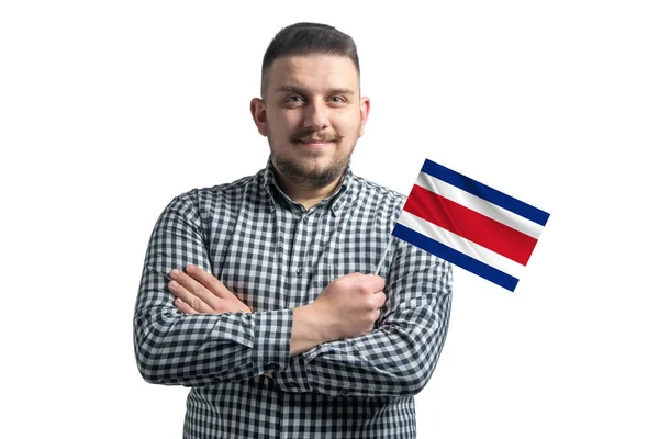 Vit Kille Som Håller Flagga Costa Rica Leende Säker Med — Stockfoto