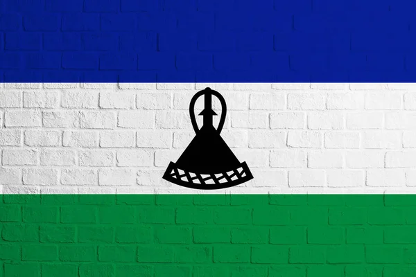 Bandera Lesotho Textura Pared Ladrillo Bandera Lesotho — Foto de Stock