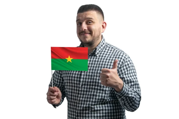 Homem Branco Segurando Uma Bandeira Burkina Faso Mostra Classe Mão — Fotografia de Stock