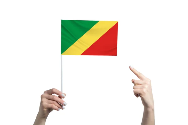 Eine Schöne Weibliche Hand Hält Eine Flagge Der Republik Kongo — Stockfoto