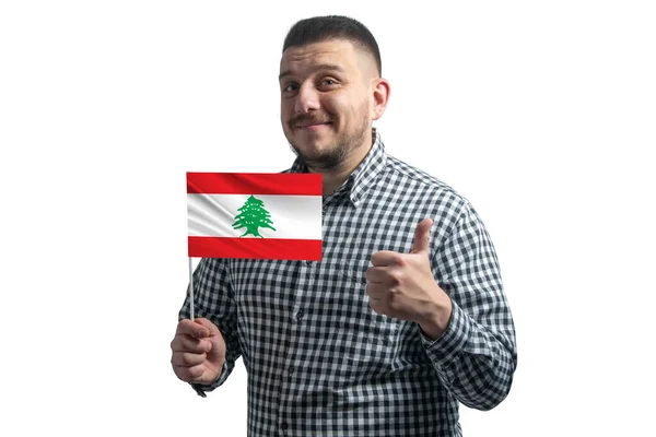 Weißer Typ Mit Einer Flagge Des Libanon Und Zeigt Die — Stockfoto