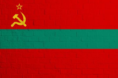 Transnistria bayrağı. Transnistria bayrağının tuğla duvar dokusu.