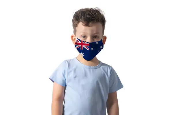 Respirador Con Bandera Australia Blanco Chico Pone Médico Mascarilla Aislado —  Fotos de Stock