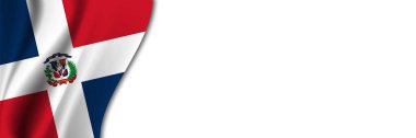 Beyaz arka planda Dominik Cumhuriyeti bayrağı. Dominik Cumhuriyeti bayrağı yakınındaki metinler için beyaz arkaplan.