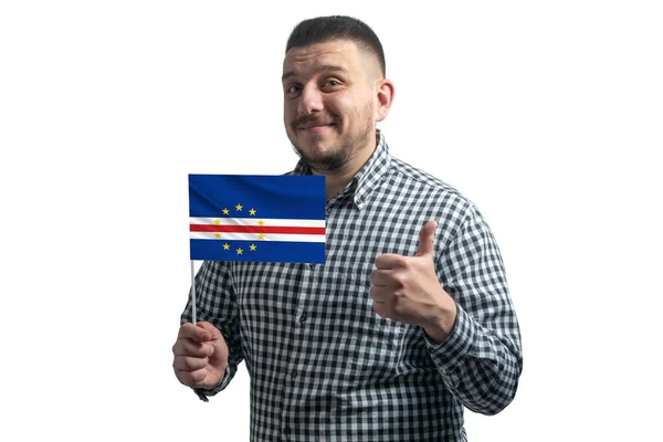 White Guy Holding Flag Cape Verde Shows Class Hand Isolated — Stock Photo, Image