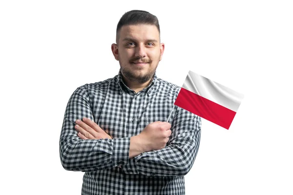 Blanke Man Met Een Vlag Van Polen Glimlachend Vol Vertrouwen — Stockfoto