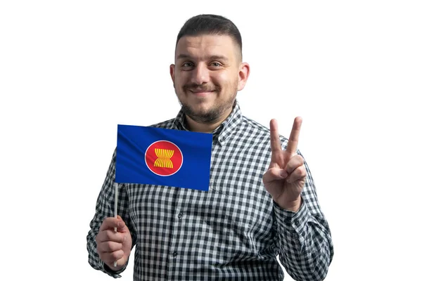 Homem Branco Segurando Uma Bandeira Associação Das Nações Sudeste Asiático — Fotografia de Stock