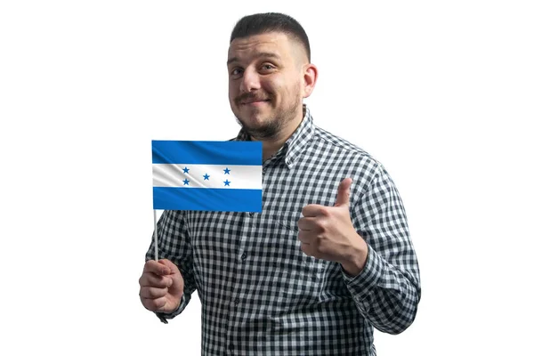 Blanke Man Met Een Vlag Van Honduras Toont Klasse Met — Stockfoto