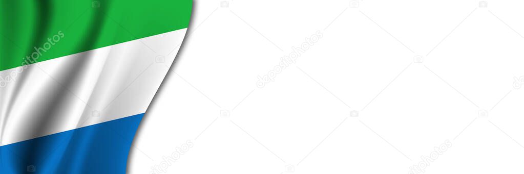 Sierra Leone flag on white background. White background with place for text near the flag of Sierra Leone.