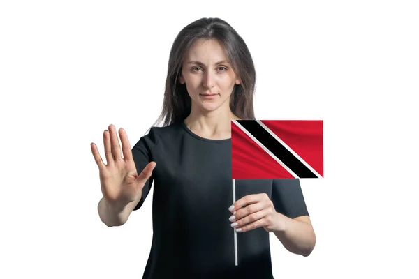 Gelukkig Jonge Blanke Vrouw Met Vlag Van Trinidad Tobago Met — Stockfoto