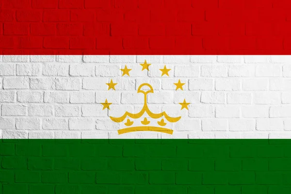 Tádzsikisztán Zászlója Tádzsikisztán Zászló Téglafal Szerkezete — Stock Fotó