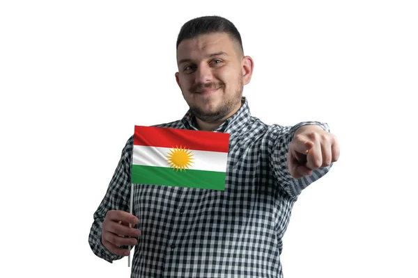 Weißer Typ Mit Einer Flagge Von Kurdistan Und Zeigt Isoliert — Stockfoto