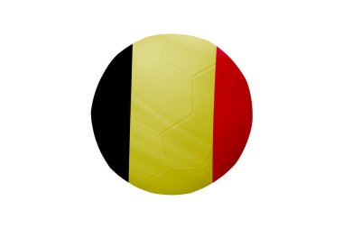 Beyaz arka planda izole edilmiş Belçika bayrağı renginde futbol. Belçika 'yı destekleyen kavramsal şampiyonluk imajıyla