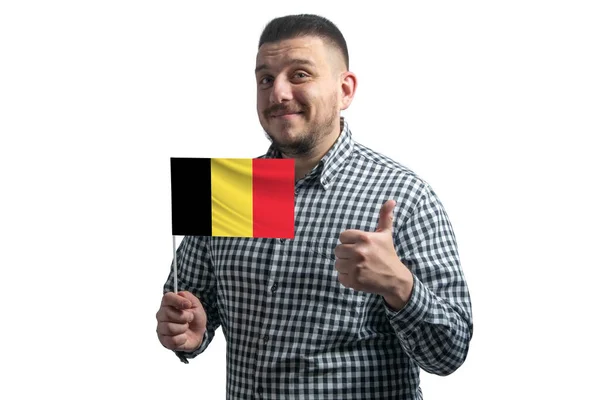 Weißer Typ Mit Einer Belgischen Flagge Und Zeigt Die Klasse — Stockfoto