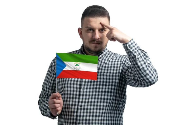 Blanke Man Met Een Vlag Van Equatoriaal Guinea Een Vinger — Stockfoto