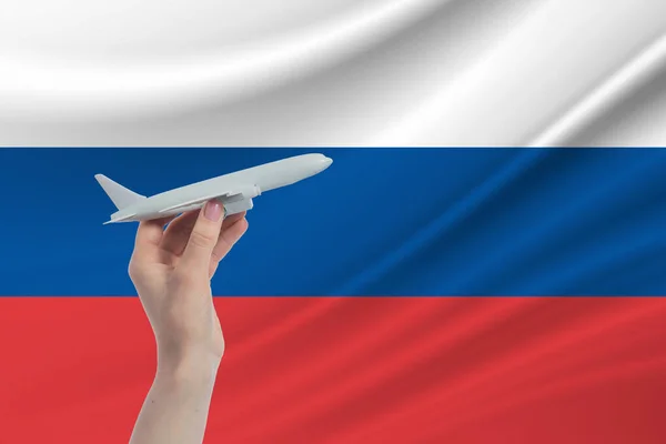 Airplane Hand National Flag Russia Travel Russia — Stock Photo, Image