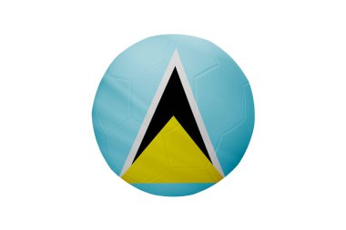 Beyaz arka planda izole edilmiş Saint Lucia bayrağı renginde futbol. Saint Lucia 'yı destekleyen kavramsal şampiyonluk imajıyla