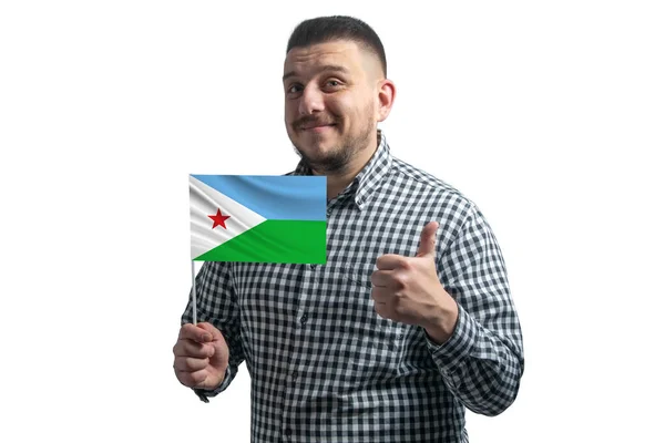 Weißer Typ Mit Einer Flagge Von Dschibuti Und Zeigt Die — Stockfoto