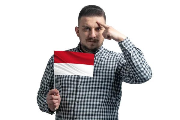 Weißer Mann Mit Einer Flagge Von Indonesien Und Einem Finger — Stockfoto