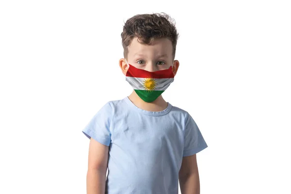 Respirateur Avec Drapeau Kurdistan Blanc Garçon Met Sur Masque Médical — Photo