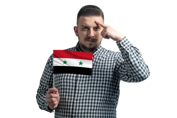Weißer Mann Mit Einer Syrischen Flagge Und Einem Finger Der — Stockfoto