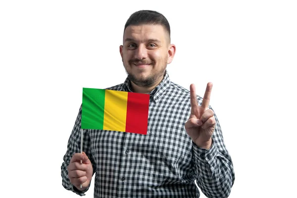 Weißer Typ Mit Einer Fahne Von Mali Und Zwei Fingern — Stockfoto