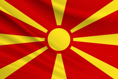Kuzey Makedonya bayrağı. Kuzey Makedonya bayrağının kumaş dokusu.