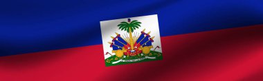 Haiti bayrağı taşıyan pankart. Haiti bayrağının kumaş dokusu.