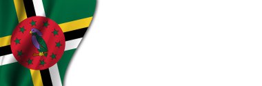 Beyaz arka planda Dominica bayrağı. Dominica bayrağı yanında metin için yer alan beyaz arkaplan.