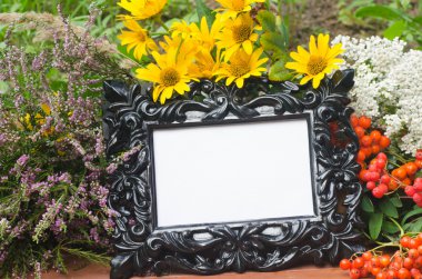 çiçekler ve üvez meyveleri sonbahar kompozisyonu